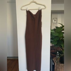 Strapless knit midi dress